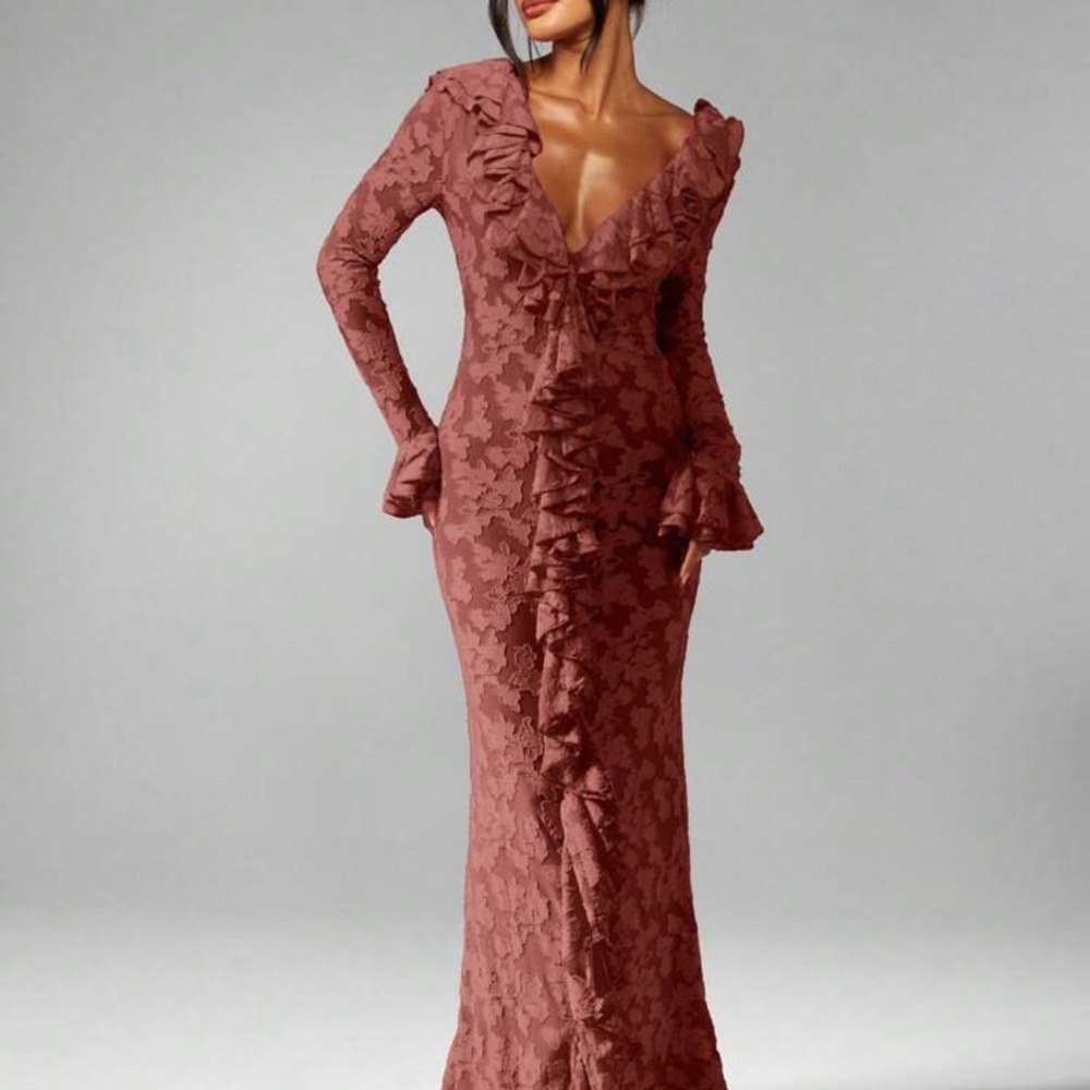 Missguided Ruffled Long Sleeve Dress in Dusty Rose
